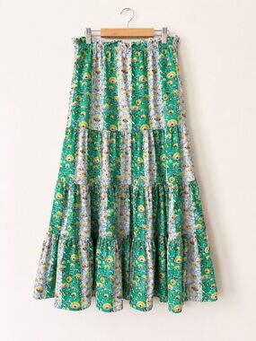 RHODE x Target Mixed Whimsical Floral Stripe Tiered Midi Skirt Size S